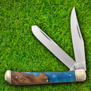 Rough Ryder Pandora Swirl Trapper Pocket Knife Stainless Steel Blades Blue Resin/Wood Handle