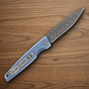 Rough Ryder Linerlock Folding Knife 2.13" Damascus Steel Blade Blue Aluminum Handle