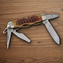 Rough Ryder Camp Pocket Knife 440 Steel Blade Amber Bone Handle