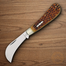 Rough Ryder Hawkbill Folding Knife 440 Steel Blade Amber Bone Handle