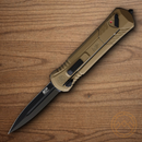 Smith & Wesson Out The Front Folding Knife 3.5" Stainless Steel Blade Tan Alumium Handle