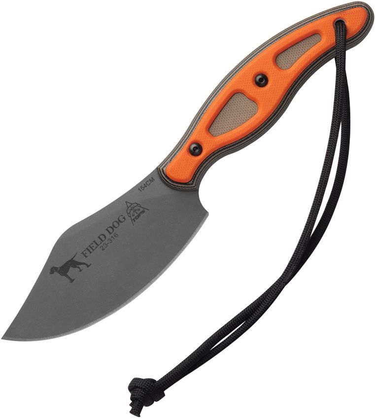 TOPS Field Dog Fixed Knife 3.88" 154CM Steel Full Tang Blade Black And Tan / Orange G10 Handle FDOG01 -TOPS - Survivor Hand Precision Knives & Outdoor Gear Store