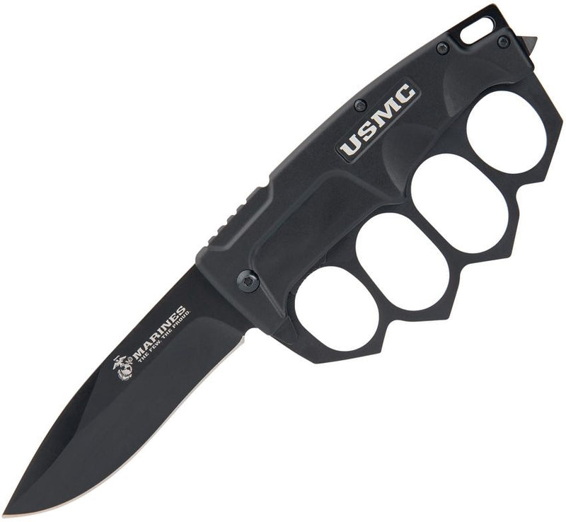 United Cutlery USMC Trench Linerlock A/O Folding Knife 3.75" Stainless Steel Blade Black TPU Knuckle Buster Handle 3463 -United Cutlery - Survivor Hand Precision Knives & Outdoor Gear Store