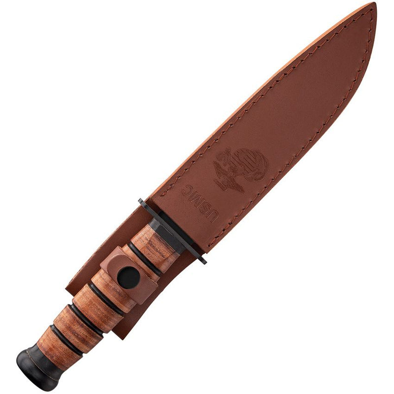 United Cutlery USMC Survival Fixed Machete 9.25" Part Serrated Stainless Steel Tanto Blade Stacked Leather Handle 3476 -United Cutlery - Survivor Hand Precision Knives & Outdoor Gear Store