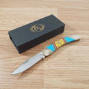 Frost Cutlery Folding Knife 4" Stainless Steel Blades Turquoise/Abalone Handle