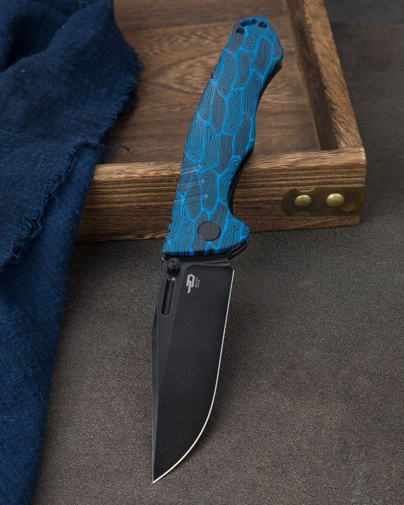 Bestech Knives Keen II Framelock Folding Knife 4.13" S35VN Steel Clip Point Blade Black And Blue G10 / Titanium Back Handle T2301D -Bestech Knives - Survivor Hand Precision Knives & Outdoor Gear Store