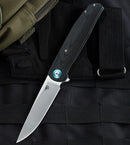 Bestech Ascot Linerlock Folding Knife 4" D2 Tool Steel Blade Black Carbon Fiber/G10 Handle