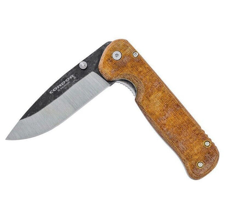 Condor Krakatoa Linerlock Folding Knife 3.5" 1095HC Steel Blade Desert Tan Canvas Micarta Handle 3938427HC -Condor - Survivor Hand Precision Knives & Outdoor Gear Store