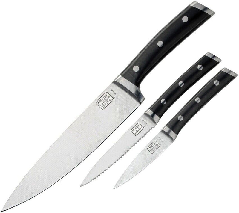 Chicago Cutlery Damen 3pc Set Kitchen Knife High Carbon Steel Full Tang Blades Black Polymer Handles 01645 -Chicago Cutlery - Survivor Hand Precision Knives & Outdoor Gear Store