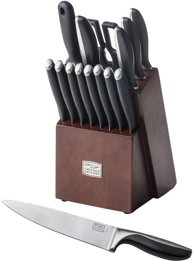 Chicago Cutlery Avondale 16pc Kitchen Set Storage Block High Carbon Steel Blades Stainless With Black Polymer Inlay Handles 01958 -Chicago Cutlery - Survivor Hand Precision Knives & Outdoor Gear Store