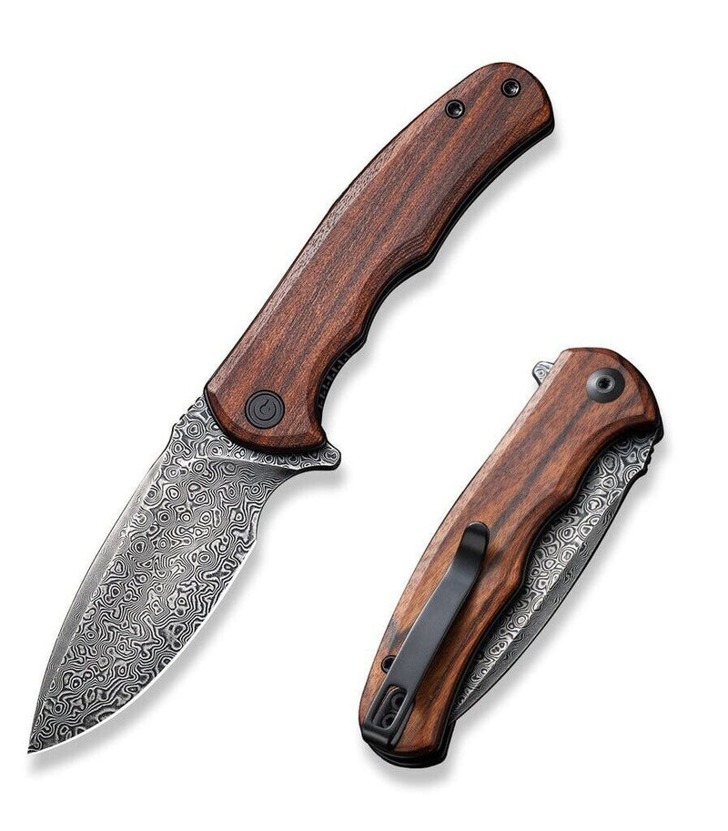 Civivi Mini Praxis Linerlock Folding Knife 3" Damascus Steel Extended Tang Blade Brown Wood Handle 18026CDS1 -Civivi - Survivor Hand Precision Knives & Outdoor Gear Store