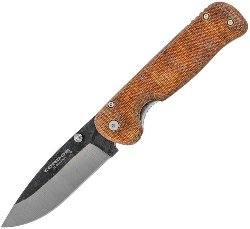 Condor Krakatoa Linerlock Folding Knife 3.5" 1095HC Steel Blade Desert Tan Canvas Micarta Handle 3938427HC -Condor - Survivor Hand Precision Knives & Outdoor Gear Store