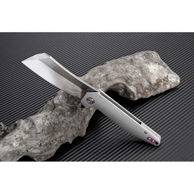 Artisan Osprey Frame Folding Knife 3.75" Bohler M390 Steel Blade Gray Titanium