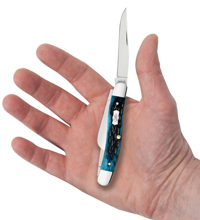Case XX Stockman Pocket Knife Tru-Sharp Surgical Steel Clip / Sheepsfoot And Spey Blades Pocket Worn Peach Seed Jig Mediterranean Blue Bone Handle 51851 -Case Cutlery - Survivor Hand Precision Knives & Outdoor Gear Store