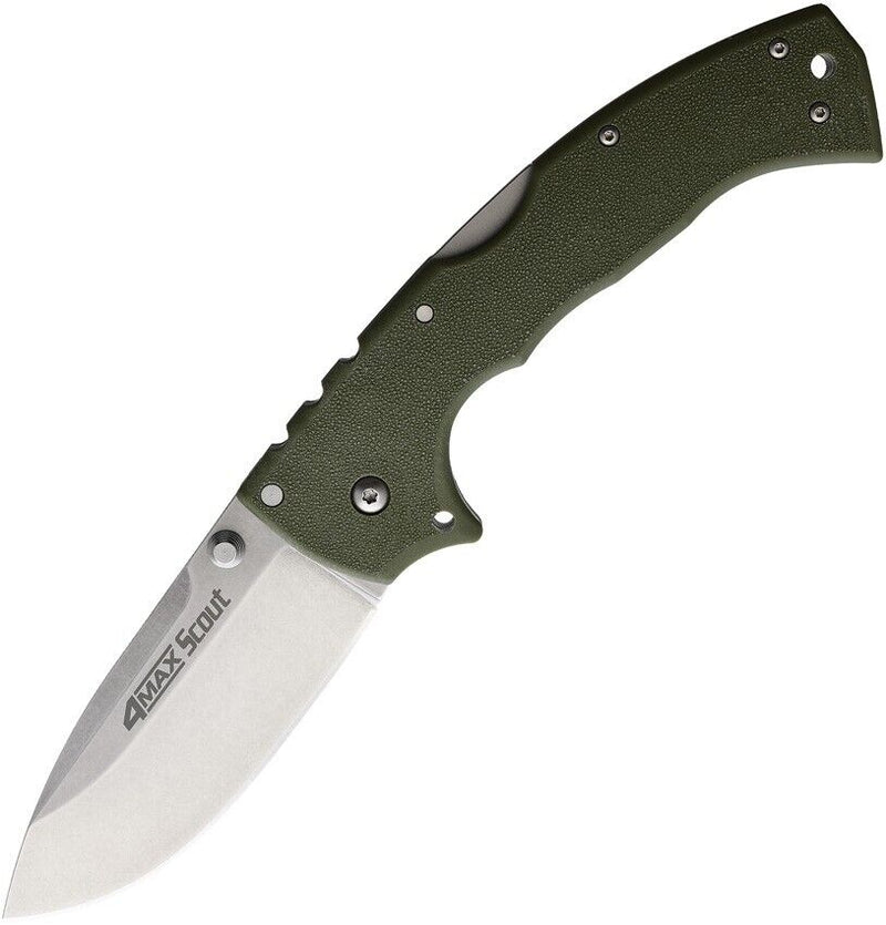 Cold Steel 4-Max Scout Lockback Folding Knife 4" AUS-10A Steel Blade OD Green Griv-Ex Handle 62RQODSW -Cold Steel - Survivor Hand Precision Knives & Outdoor Gear Store