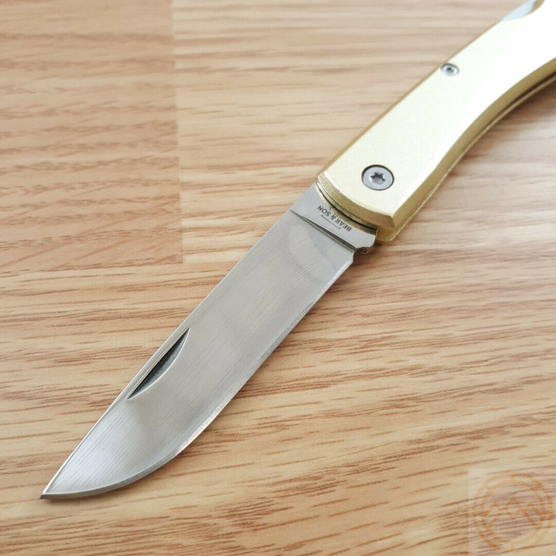 Bear & Son Small Lockback Folding Knife 2.63" Stainless Steel Blade Gold Aluminum Handle C137L -Bear & Son - Survivor Hand Precision Knives & Outdoor Gear Store