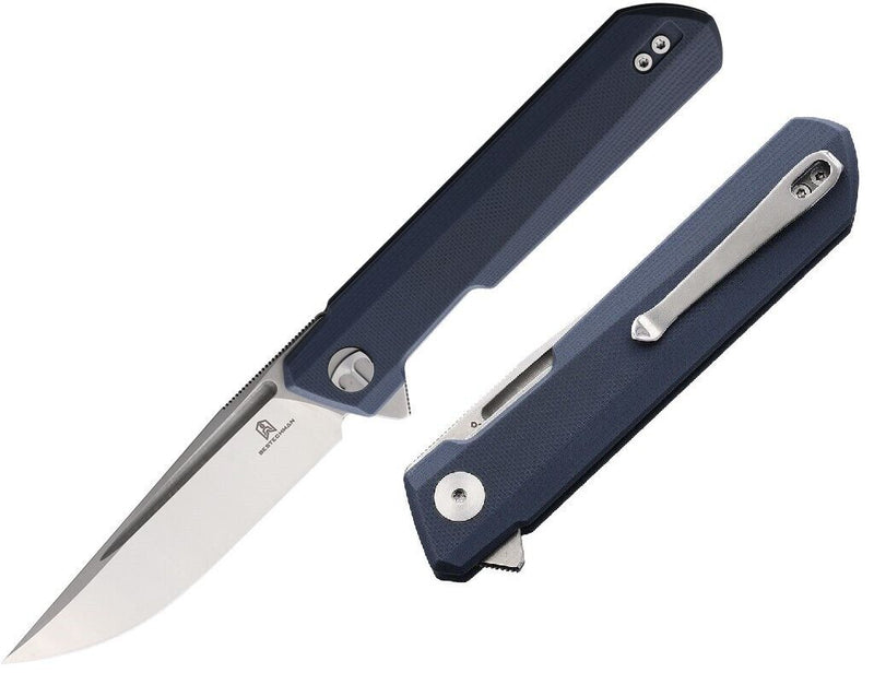 Bestech Knives Bestechman Dundee Linerlock Folding Knife 3.5" D2 Tool Steel Extended Tang Blade Blue-Gray G10 Handle MK01C -Bestech Knives - Survivor Hand Precision Knives & Outdoor Gear Store