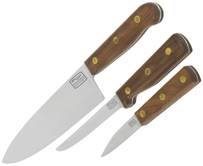 Chicago Cutlery Tradition 3 Piece Set Kitchen Knife High Carbon Steel Full Tang Blades Walnut Handles 13305 -Chicago Cutlery - Survivor Hand Precision Knives & Outdoor Gear Store