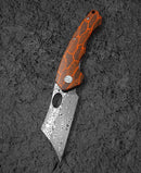 Bestech Knives Skirmish Linerlock Folding Knife 3.25" Damascus Steel Blade Black / Orange G10 Handle