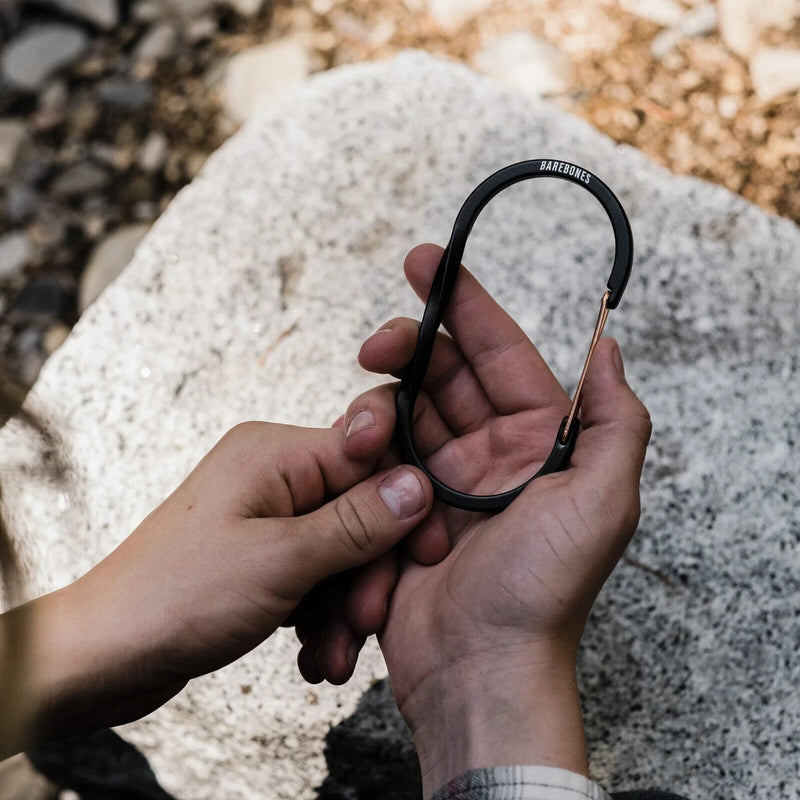 Barebones Living Wiregate Carabiner Signature Twist Spine Black Powder-Coated Aluminum Alloy Construction 5" x 2.65" x .5" 618 -Barebones Living - Survivor Hand Precision Knives & Outdoor Gear Store