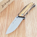 Elk Ridge Linerlock Folding Knife 3.25" 3Cr13 Steel Blade Zebra Wood Handle