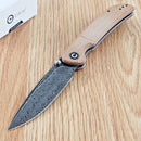 Civivi Imperium Folding Knife 3.5" Damascus Steel Blade Brown Micarta Handle