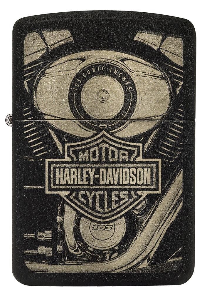 Zippo Lighter Harley-Davidson Design Windproof Black Crackle All Metal One Piece Construction 0.5" x 2.25" 20104 -Zippo - Survivor Hand Precision Knives & Outdoor Gear Store