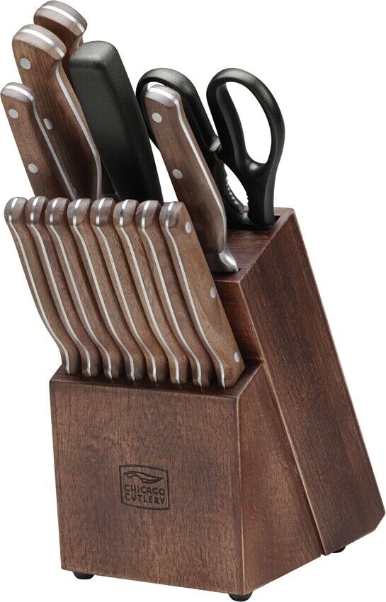 Chicago Cutlery Precision Cut Kitchen Set Storage Block High Carbon Steel Full Tang Blades Walnut And Black Polymer Handles 02362 -Chicago Cutlery - Survivor Hand Precision Knives & Outdoor Gear Store