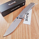 RUIKE P801 Framelock Folding Knife 3.5" 14C28N Steel Blade Stainless Handle