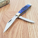 Frost Cutlery Coke Bottle Pocket Knife Stainless Steel Blades Blue Jigged Bone Handle
