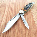 Rough Ryder Cattleman Pocket Knife Carbon Steel Blades Cinnamon Bone Stag Handle