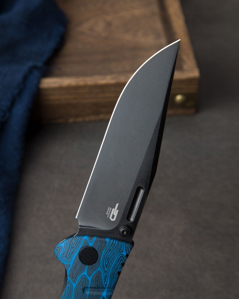 Bestech Knives Keen II Framelock Folding Knife 4.13" S35VN Steel Clip Point Blade Black And Blue G10 / Titanium Back Handle T2301D -Bestech Knives - Survivor Hand Precision Knives & Outdoor Gear Store