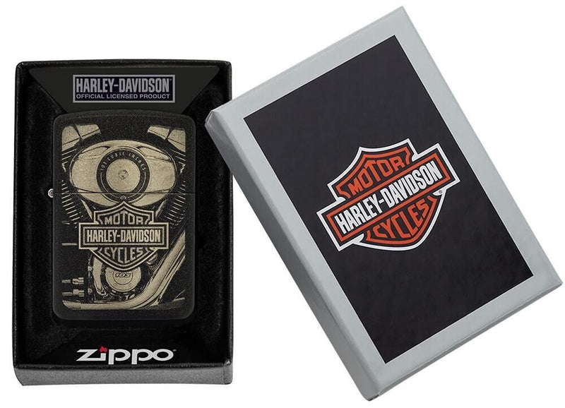 Zippo Lighter Harley-Davidson Design Windproof Black Crackle All Metal One Piece Construction 0.5" x 2.25" 20104 -Zippo - Survivor Hand Precision Knives & Outdoor Gear Store