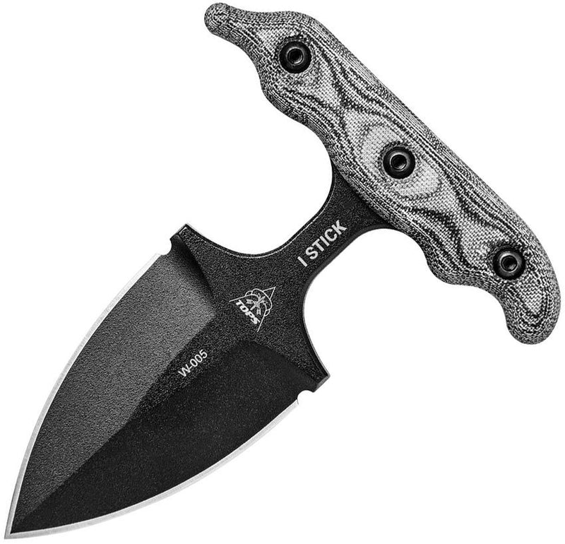 TOPS I-Stick Push Fixed Knife 3.5" Black Traction Coated Double Edge 1075HC Steel Dagger Blade Canvas Micarta Handle TK01 -TOPS - Survivor Hand Precision Knives & Outdoor Gear Store