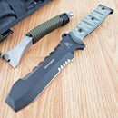 TOPS Pry Fixed Knife 5.75" Part Serrated 1095 Steel Blade Black Linen Micarta Handle