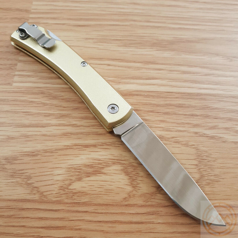 Bear & Son Small Lockback Folding Knife 2.63" Stainless Steel Blade Gold Aluminum Handle C137L -Bear & Son - Survivor Hand Precision Knives & Outdoor Gear Store