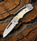 Myerchin Generation 2 Folding Knife 2.5" Stainless Steel Blade White Bone Handle