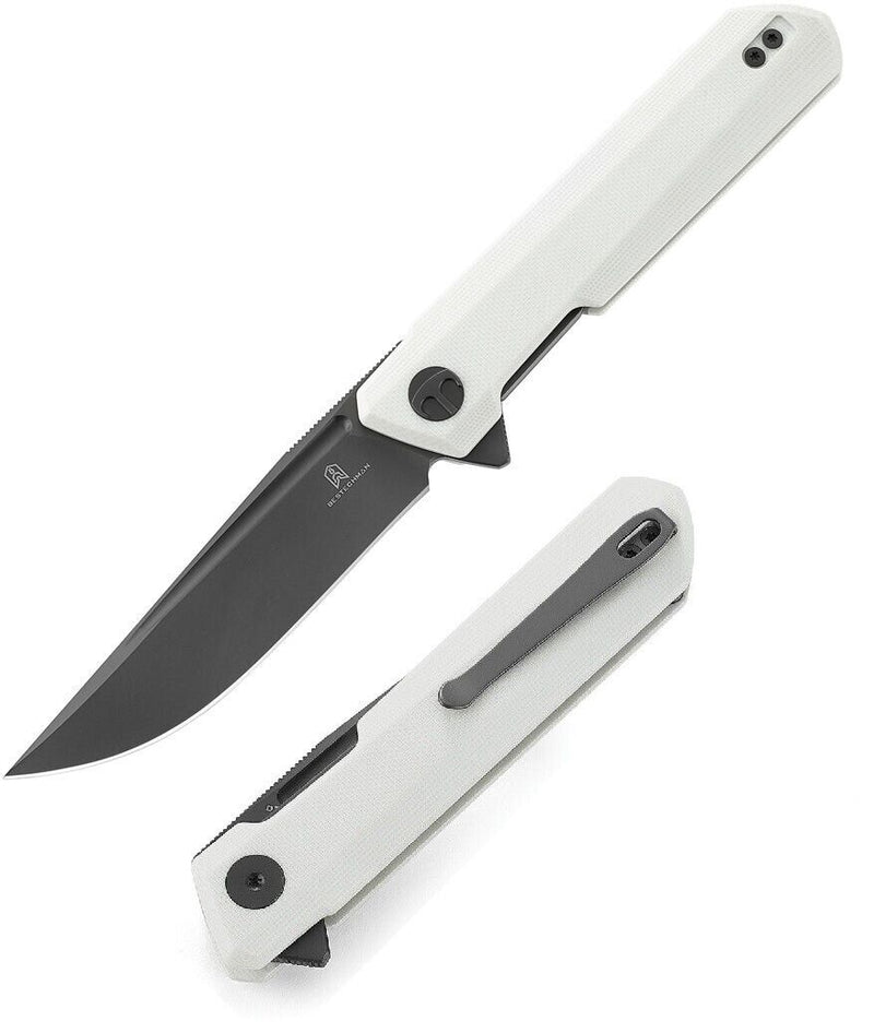 Bestech Knives Bestechman Dundee Linerlock Folding Knife 3.5" D2 Tool Steel Extended Tang Blade White G10 Handle MK01I -Bestech Knives - Survivor Hand Precision Knives & Outdoor Gear Store