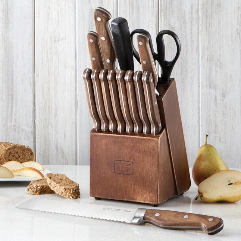 Chicago Cutlery Precision Cut Kitchen Set Storage Block High Carbon Steel Full Tang Blades Walnut And Black Polymer Handles 02362 -Chicago Cutlery - Survivor Hand Precision Knives & Outdoor Gear Store