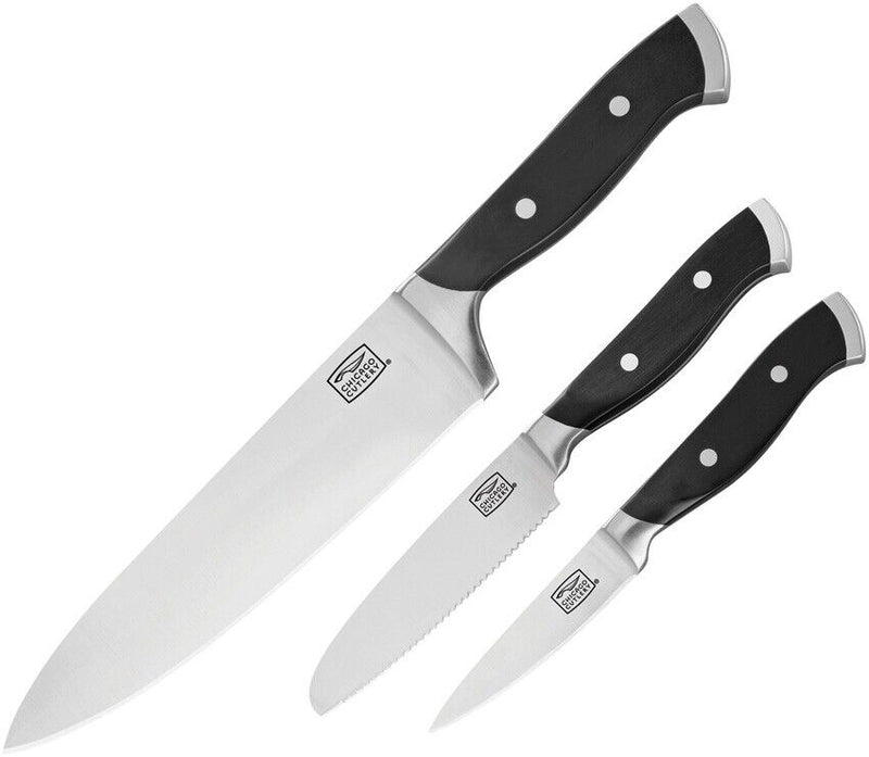 Chicago Cutlery Armitage Triple Set Kitchen Knife High Carbon Steel Full Tang Blades Black Polymer Handles 02332 -Chicago Cutlery - Survivor Hand Precision Knives & Outdoor Gear Store