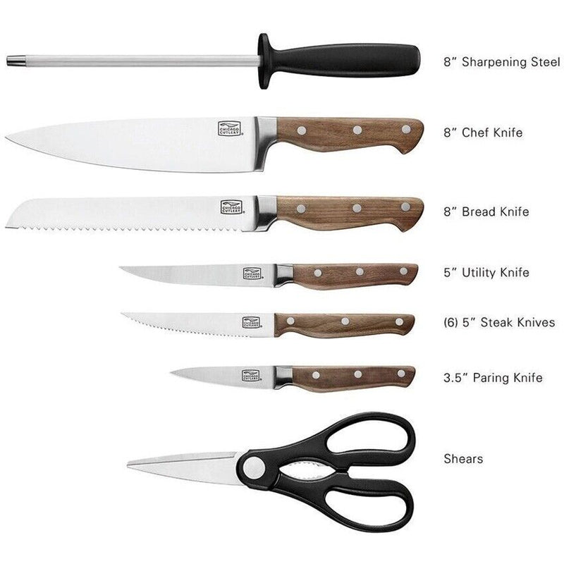 Chicago Cutlery Precision Cut Kitchen Set Storage Block High Carbon Steel Full Tang Blades Walnut And Black Polymer Handles 02362 -Chicago Cutlery - Survivor Hand Precision Knives & Outdoor Gear Store