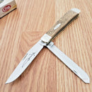 Case XX John Wayne Trapper Pocket Knife Stainless Steel Blades Curly Oak Handle 10703