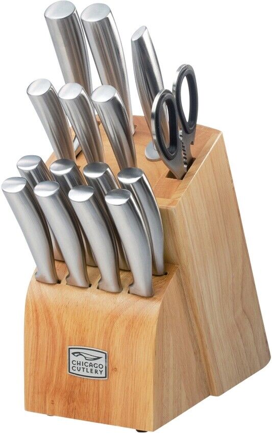 Chicago Cutlery Armitage 16Pc Kitchen Set Storage Block High Carbon Steel Full Tang Blades Brushed Stainless Handles 01654 -Chicago Cutlery - Survivor Hand Precision Knives & Outdoor Gear Store