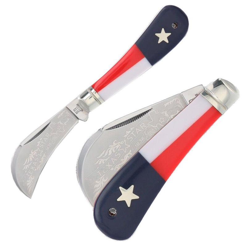 Rough Ryder Texas Star Folding Knife 2.75" 440B Steel Hawkbill Blade Red / White And Blue Smooth Bone Handle 2502 -Rough Ryder - Survivor Hand Precision Knives & Outdoor Gear Store