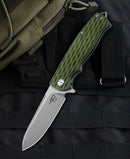 Bestech Knives Grampus Linerlock  Folding Knife 3.5" D2 tool Steel Drop Point Blade OD Green G10 Handle