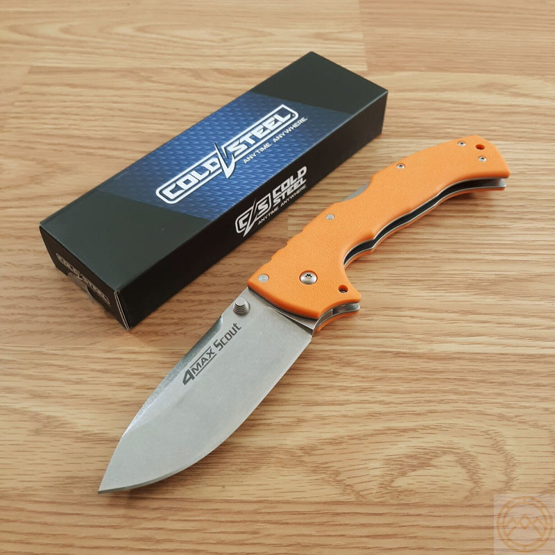 Cold Steel 4-Max Scout Lockback Folding Knife 4" AUS-10A Steel Blade Orange Griv-Ex Handle 62RQORSW -Cold Steel - Survivor Hand Precision Knives & Outdoor Gear Store