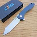 CJRB Kicker Recoil Lock Folding Knife 3.5" D2 Tool Steel Extended Tang Blade Blue-Gray Textured G10 Handle 1915BU
