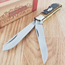 Rough Ryder Lockback Trapper Pocket Knife 440 Steel Blades Jigged Bone Handle
