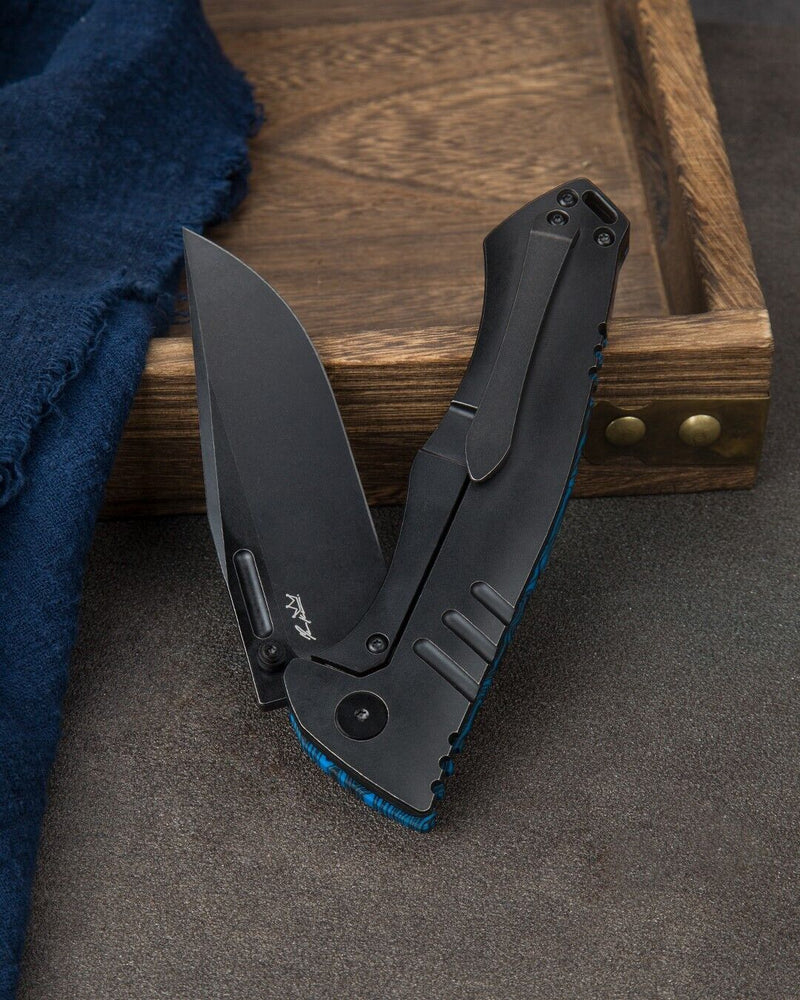 Bestech Knives Keen II Framelock Folding Knife 4.13" S35VN Steel Clip Point Blade Black And Blue G10 / Titanium Back Handle T2301D -Bestech Knives - Survivor Hand Precision Knives & Outdoor Gear Store