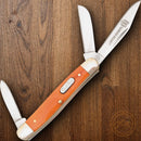 Rough Ryder Small Stockman Pocket Knife 440 Steel Blades Orange Bone Handle